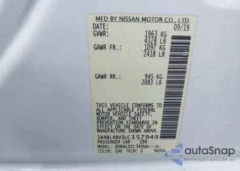 2020 Nissan Altima S Fwd из США, поврежденный, VIN 1N4BL4BV3LC157949